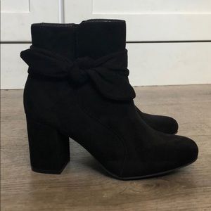 New JustFab Hellen black microsuede booties.